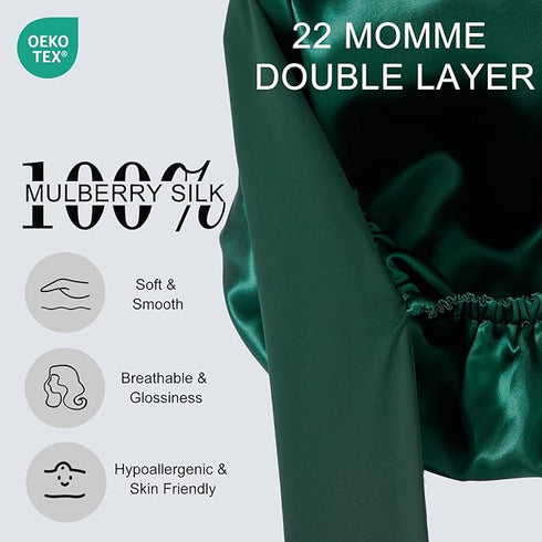 22 Momme Silk Sleep Cap with Ice Silk Band (T)